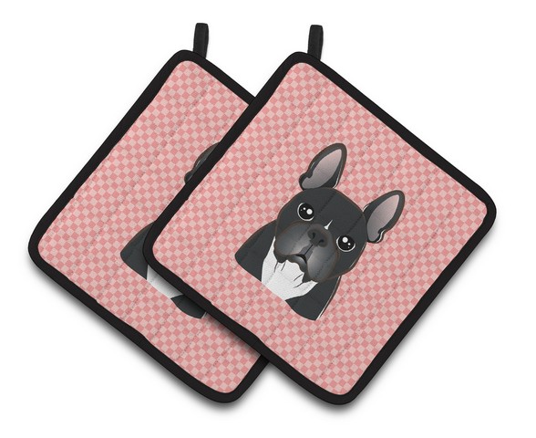 Picture of Carolines Treasures BB1227PTHD Checkerboard Pink French Bulldog Pair of Pot Holders, 7.5 x 3 x 7.5 in.