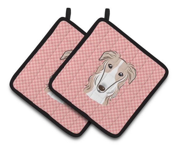 Picture of Carolines Treasures BB1228PTHD Checkerboard Pink Borzoi Pair of Pot Holders, 7.5 x 3 x 7.5 in.