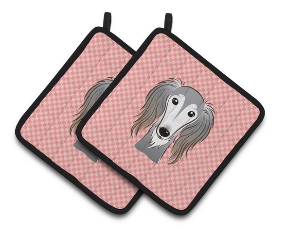 Picture of Carolines Treasures BB1229PTHD Checkerboard Pink Saluki Pair of Pot Holders, 7.5 x 3 x 7.5 in.