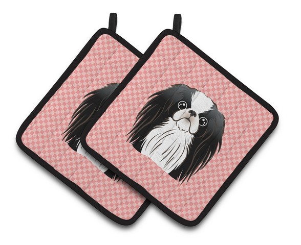 Picture of Carolines Treasures BB1230PTHD Checkerboard Pink Japanese Chin Pair of Pot Holders, 7.5 x 3 x 7.5 in.