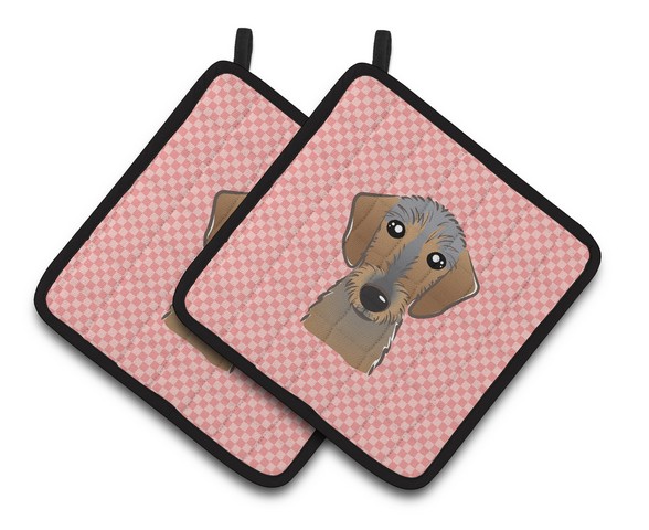 Picture of Carolines Treasures BB1233PTHD Checkerboard Pink Wirehaired Dachshund Pair of Pot Holders, 7.5 x 3 x 7.5 in.