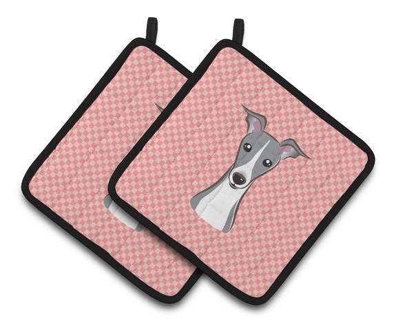 Picture of Carolines Treasures BB1236PTHD Checkerboard Pink Italian Greyhound Pair of Pot Holders, 7.5 x 3 x 7.5 in.