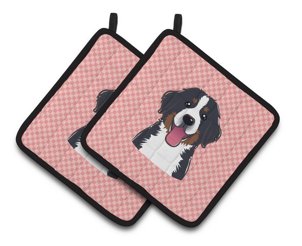 Picture of Carolines Treasures BB1237PTHD Checkerboard Pink Bernese Mountain Dog Pair of Pot Holders, 7.5 x 3 x 7.5 in.