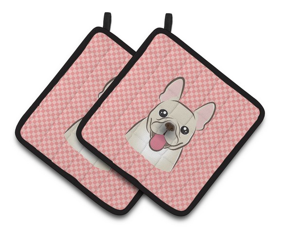 Picture of Carolines Treasures BB1238PTHD Checkerboard Pink French Bulldog Pair of Pot Holders, 7.5 x 3 x 7.5 in.