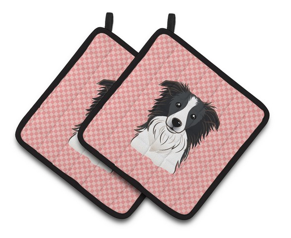 Picture of Carolines Treasures BB1241PTHD Checkerboard Pink Border Collie Pair of Pot Holders, 7.5 x 3 x 7.5 in.