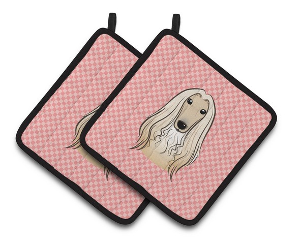 Picture of Carolines Treasures BB1244PTHD Checkerboard Pink Afghan Hound Pair of Pot Holders, 7.5 x 3 x 7.5 in.