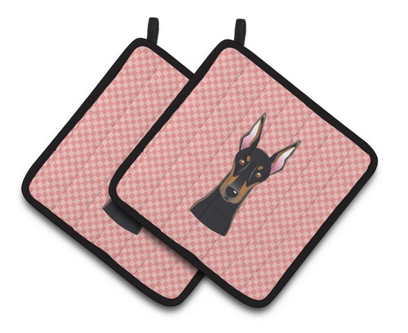 Picture of Carolines Treasures BB1245PTHD Checkerboard Pink Doberman Pair of Pot Holders, 7.5 x 3 x 7.5 in.