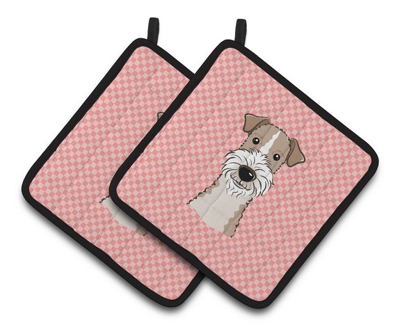 Picture of Carolines Treasures BB1247PTHD Checkerboard Pink Wire Haired Fox Terrier Pair of Pot Holders, 7.5 x 3 x 7.5 in.