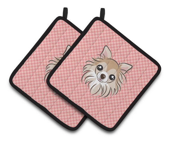 Picture of Carolines Treasures BB1251PTHD Checkerboard Pink Chihuahua Pair of Pot Holders, 7.5 x 3 x 7.5 in.