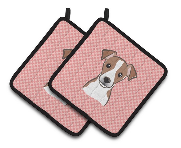 Picture of Carolines Treasures BB1260PTHD Checkerboard Pink Jack Russell Terrier Pair of Pot Holders, 7.5 x 3 x 7.5 in.