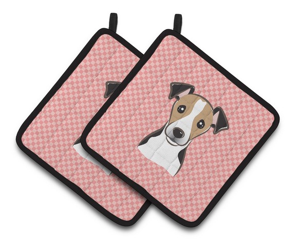 Picture of Carolines Treasures BB1261PTHD Checkerboard Pink Jack Russell Terrier Pair of Pot Holders, 7.5 x 3 x 7.5 in.