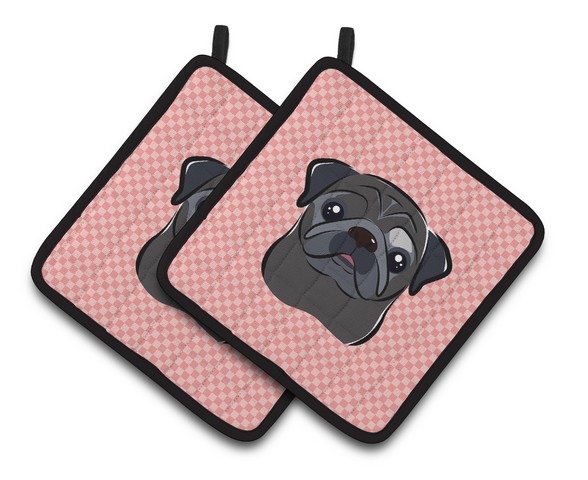 Picture of Carolines Treasures BB1263PTHD Checkerboard Pink Black Pug Pair of Pot Holders, 7.5 x 3 x 7.5 in.
