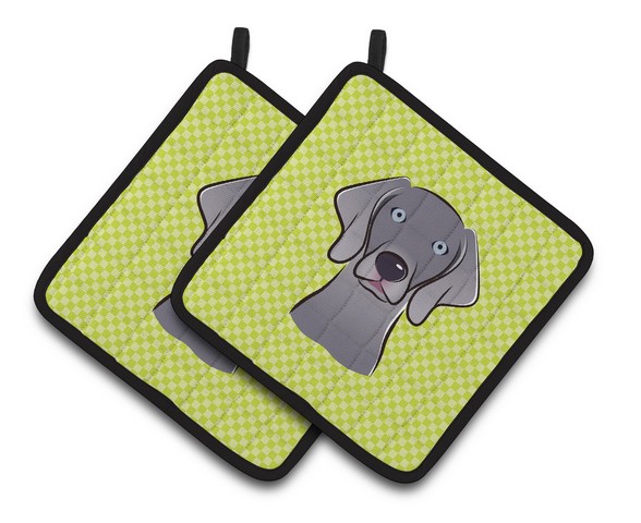 Picture of Carolines Treasures BB1293PTHD Checkerboard Lime Green Weimaraner Pair of Pot Holders, 7.5 x 3 x 7.5 in.