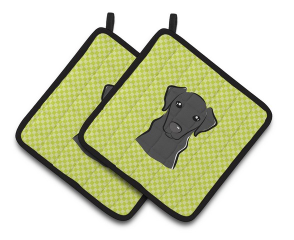 Picture of Carolines Treasures BB1297PTHD Checkerboard Lime Green Black Labrador Pair of Pot Holders, 7.5 x 3 x 7.5 in.