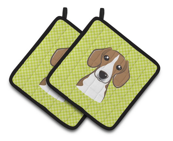 Picture of Carolines Treasures BB1301PTHD Checkerboard Lime Green Beagle Pair of Pot Holders, 7.5 x 3 x 7.5 in.