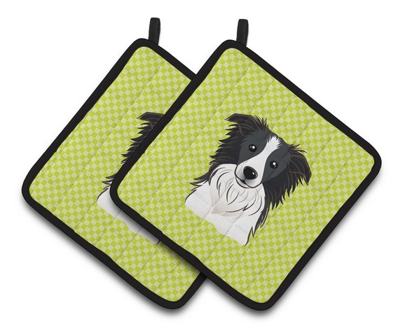Picture of Carolines Treasures BB1303PTHD Checkerboard Lime Green Border Collie Pair of Pot Holders, 7.5 x 3 x 7.5 in.
