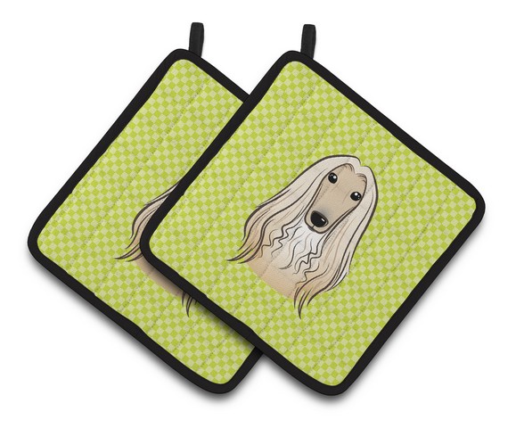 Picture of Carolines Treasures BB1306PTHD Checkerboard Lime Green Afghan Hound Pair of Pot Holders, 7.5 x 3 x 7.5 in.