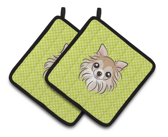 Picture of Carolines Treasures BB1313PTHD Checkerboard Lime Green Chihuahua Pair of Pot Holders, 7.5 x 3 x 7.5 in.