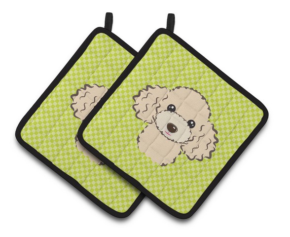 Picture of Carolines Treasures BB1320PTHD Checkerboard Lime Green Buff Poodle Pair of Pot Holders, 7.5 x 3 x 7.5 in.