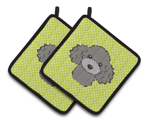 Picture of Carolines Treasures BB1321PTHD Checkerboard Lime Green Silver Gray Poodle Pair of Pot Holders, 7.5 x 3 x 7.5 in.
