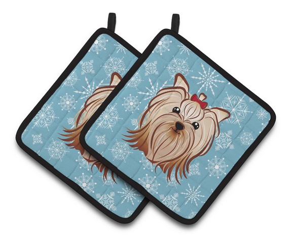Picture of Carolines Treasures BB1638PTHD Snowflake Yorkie Yorkishire Terrier Pair of Pot Holders, 7.5 x 3 x 7.5 in.