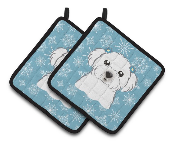 Picture of Carolines Treasures BB1642PTHD Snowflake Maltese Pair of Pot Holders, 7.5 x 3 x 7.5 in.