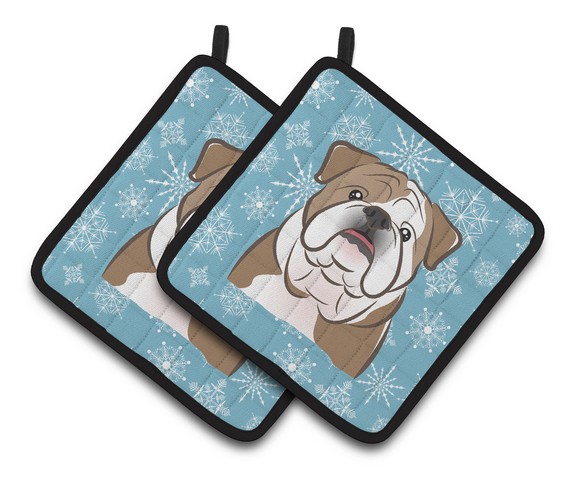 Picture of Carolines Treasures BB1653PTHD Snowflake English Bulldog Pair of Pot Holders, 7.5 x 3 x 7.5 in.