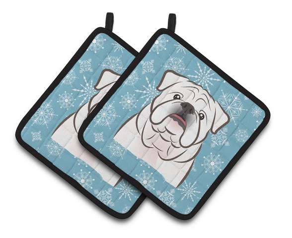 Picture of Carolines Treasures BB1654PTHD Snowflake White English Bulldog Pair of Pot Holders, 7.5 x 3 x 7.5 in.