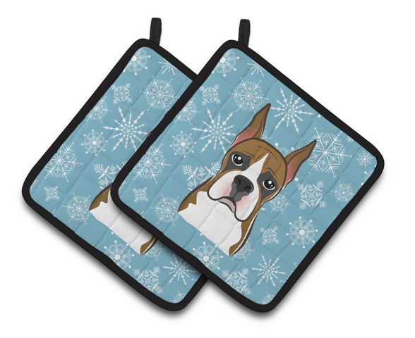 Picture of Carolines Treasures BB1657PTHD Snowflake Boxer Pair of Pot Holders, 7.5 x 3 x 7.5 in.