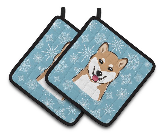Picture of Carolines Treasures BB1659PTHD Snowflake Shiba Inu Pair of Pot Holders, 7.5 x 3 x 7.5 in.
