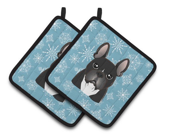 Picture of Carolines Treasures BB1661PTHD Snowflake French Bulldog Pair of Pot Holders, 7.5 x 3 x 7.5 in.