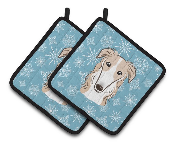 Picture of Carolines Treasures BB1662PTHD Snowflake Borzoi Pair of Pot Holders, 7.5 x 3 x 7.5 in.