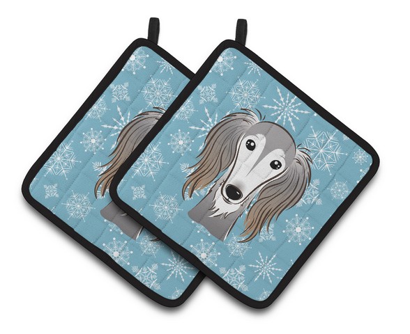 Picture of Carolines Treasures BB1663PTHD Snowflake Saluki Pair of Pot Holders, 7.5 x 3 x 7.5 in.