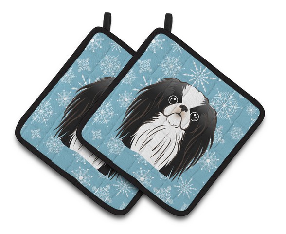 Picture of Carolines Treasures BB1664PTHD Snowflake Japanese Chin Pair of Pot Holders, 7.5 x 3 x 7.5 in.
