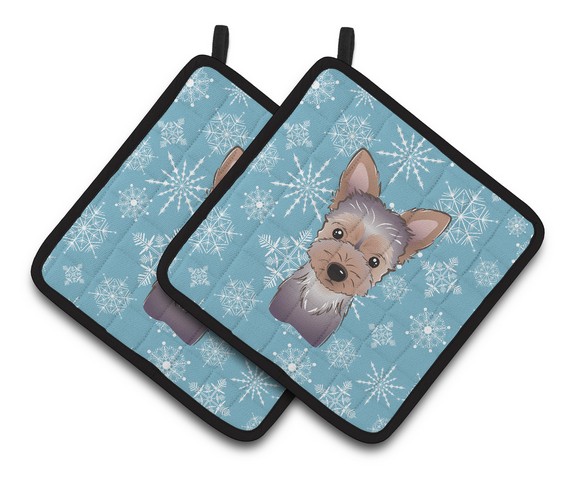 Picture of Carolines Treasures BB1666PTHD Snowflake Yorkie Puppy Pair of Pot Holders, 7.5 x 3 x 7.5 in.