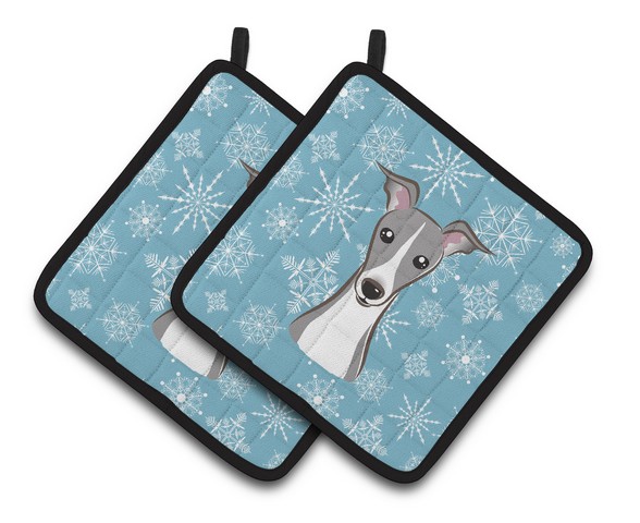 Picture of Carolines Treasures BB1670PTHD Snowflake Italian Greyhound Pair of Pot Holders, 7.5 x 3 x 7.5 in.