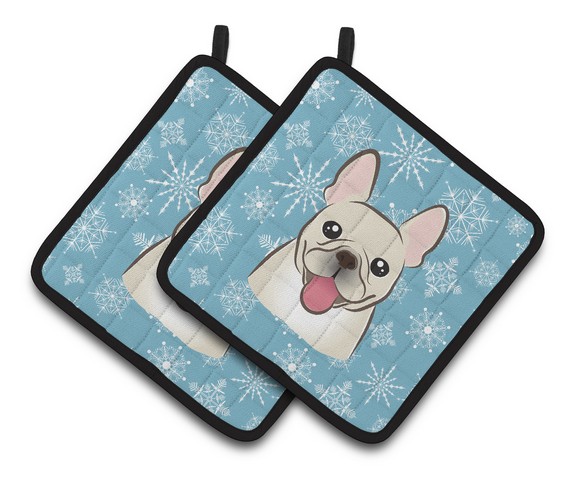 Picture of Carolines Treasures BB1672PTHD Snowflake French Bulldog Pair of Pot Holders, 7.5 x 3 x 7.5 in.