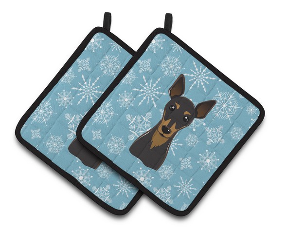 Picture of Carolines Treasures BB1674PTHD Snowflake Min Pin Pair of Pot Holders, 7.5 x 3 x 7.5 in.