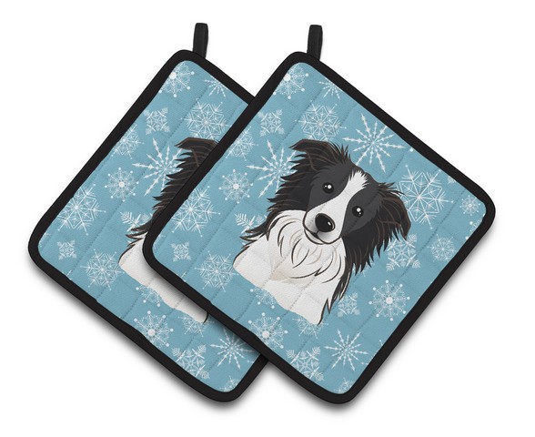Picture of Carolines Treasures BB1675PTHD Snowflake Border Collie Pair of Pot Holders, 7.5 x 3 x 7.5 in.