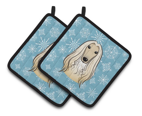 Picture of Carolines Treasures BB1678PTHD Snowflake Afghan Hound Pair of Pot Holders, 7.5 x 3 x 7.5 in.