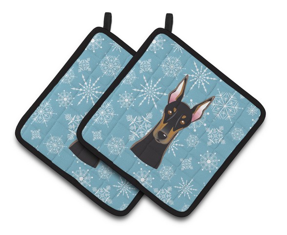 Picture of Carolines Treasures BB1679PTHD Snowflake Doberman Pair of Pot Holders, 7.5 x 3 x 7.5 in.