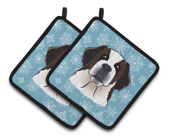Picture of Carolines Treasures BB1680PTHD Snowflake Saint Bernard Pair of Pot Holders, 7.5 x 3 x 7.5 in.