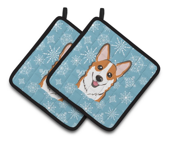 Picture of Carolines Treasures BB1688PTHD Snowflake Red Corgi Pair of Pot Holders, 7.5 x 3 x 7.5 in.