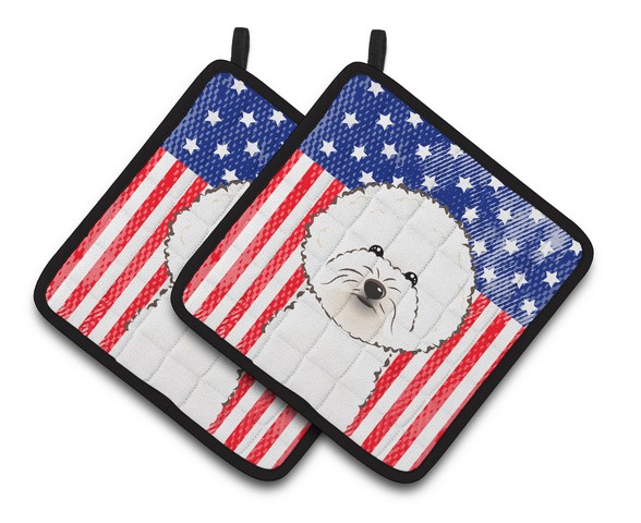 Picture of Carolines Treasures BB2147PTHD American Flag & Bichon Frise Pair of Pot Holders, 7.5 x 3 x 7.5 in.