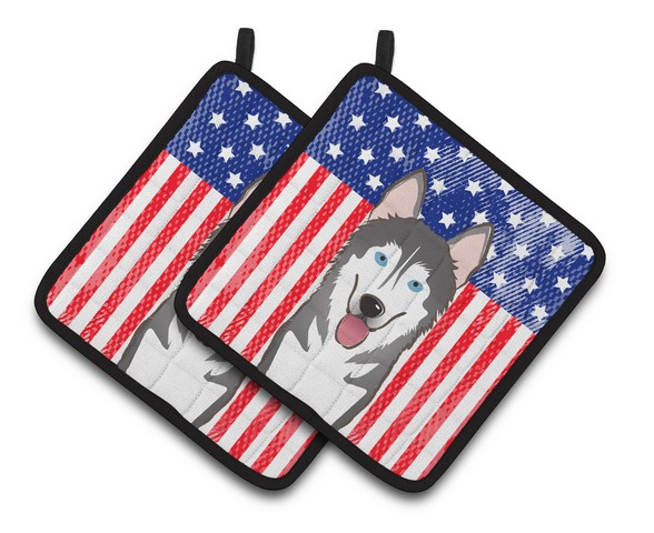 Picture of Carolines Treasures BB2148PTHD American Flag & Alaskan Malamute Pair of Pot Holders, 7.5 x 3 x 7.5 in.