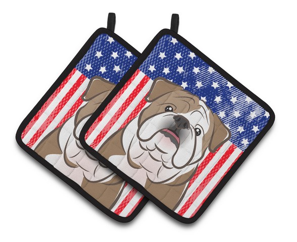 Picture of Carolines Treasures BB2149PTHD American Flag & English Bulldog Pair of Pot Holders, 7.5 x 3 x 7.5 in.