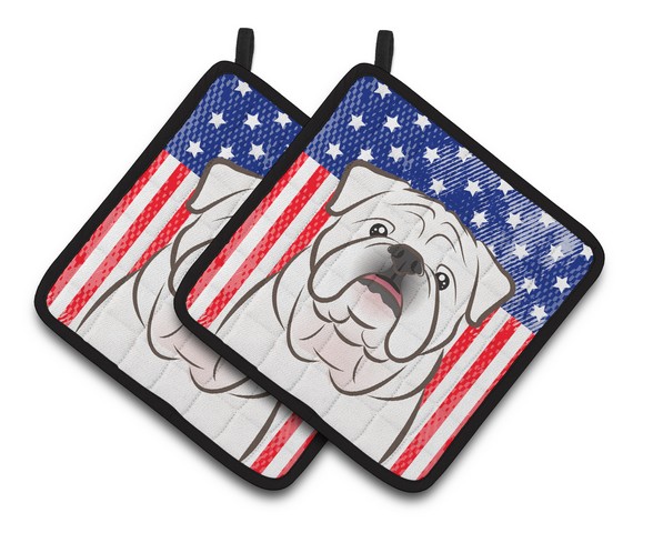 Picture of Carolines Treasures BB2150PTHD American Flag & White English Bulldog Pair of Pot Holders, 7.5 x 3 x 7.5 in.