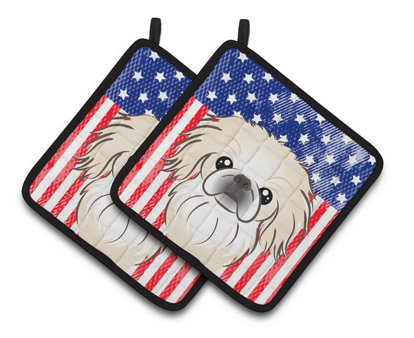 Picture of Carolines Treasures BB2151PTHD American Flag & Pekingese Pair of Pot Holders, 7.5 x 3 x 7.5 in.
