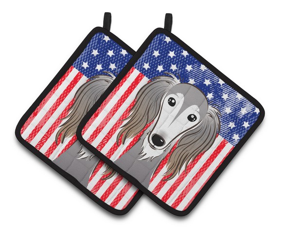 Picture of Carolines Treasures BB2159PTHD American Flag & Saluki Pair of Pot Holders, 7.5 x 3 x 7.5 in.