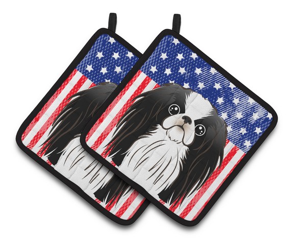 Picture of Carolines Treasures BB2160PTHD American Flag & Japanese Chin Pair of Pot Holders, 7.5 x 3 x 7.5 in.